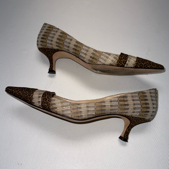 Manolo Blahnik Leopard/Striped Pointed Toe Kitten Heels Size 39 1/2 EUC - Picture 2 of 16